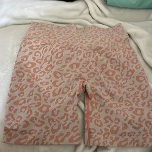 Pink Leopard Working Out Biker Shorts